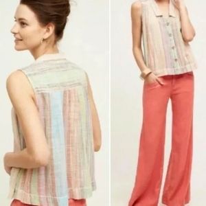 Anthro Holding Horses Striped Button Crop Top